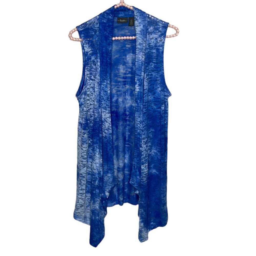 Chico's Travelers 0 Small S Blue Ombre Tie Dye Slub‎ Knit Draped Topper Vest